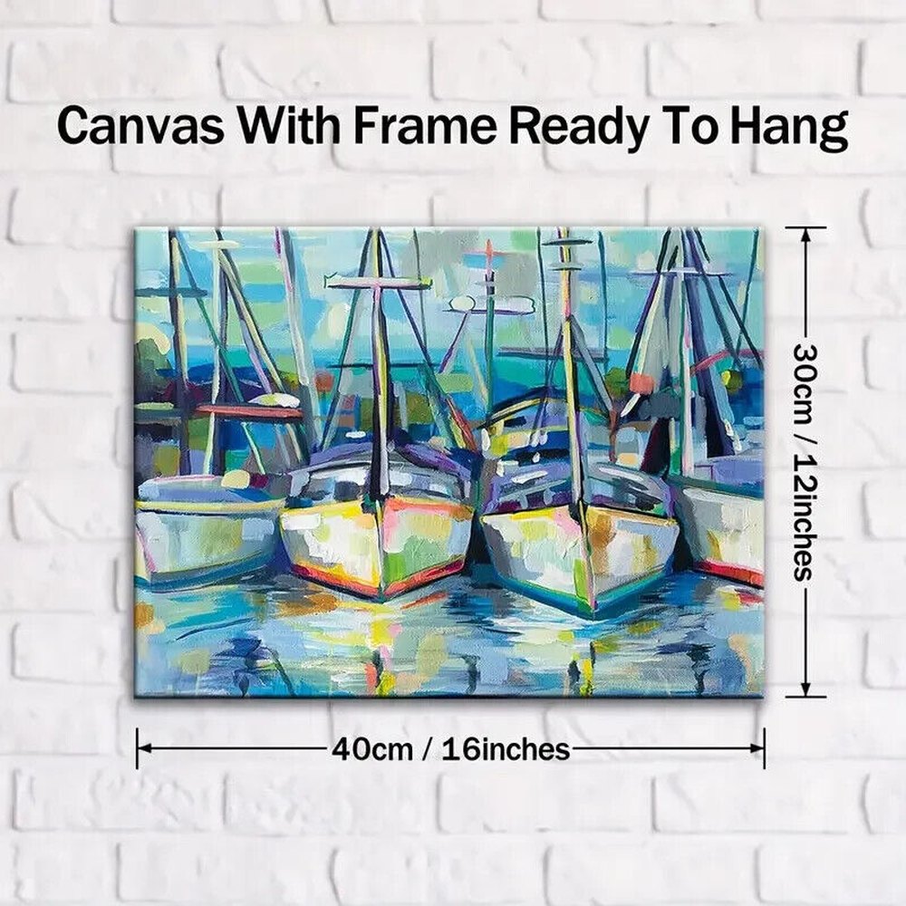Boats In The Harbor Nautical Artistic Canvas Print Framed 12" x 16" Wall Art Home & Garden:Home Décor:Posters & Prints Style Your Walls